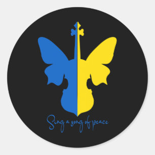 Pegatina Redonda Violín Mariposa Ucraniana Paz En Ucrania Música