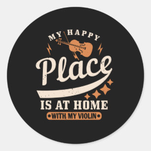 Pegatina Redonda Violin - Mi Feliz Lugar Está En Casa