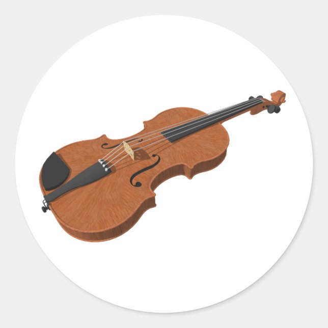 Pegatina Redonda Violín: Modelo 3D: (Anverso)