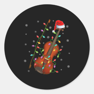 Pegatina Redonda Violin Music Lover Xmas Encendiendo Violin Santa H