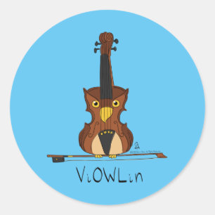 Pegatina Redonda Violin Owl Funny Cute Kids Music