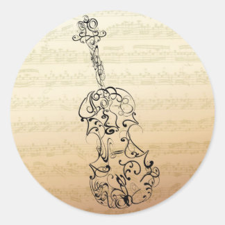 Pegatina Redonda Violin Srawl escribe sobre el manuscrito de Bach