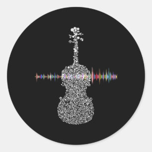 Pegatina Redonda Violin Viola Cello Bass Music Sound Wave