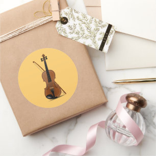 Pegatina Redonda Violin y Bow