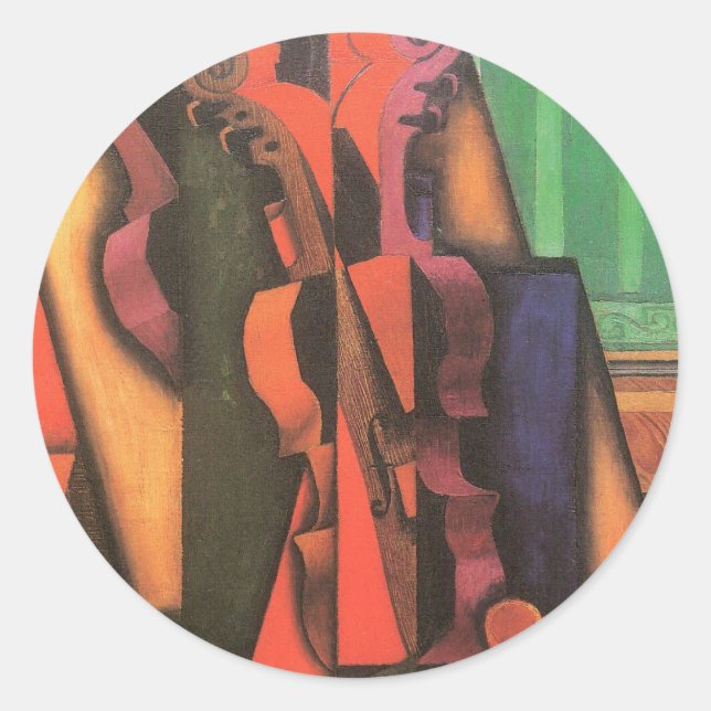 Pegatina Redonda Violin y guitarra de Juan Gris, arte de cubismo vi (Anverso)