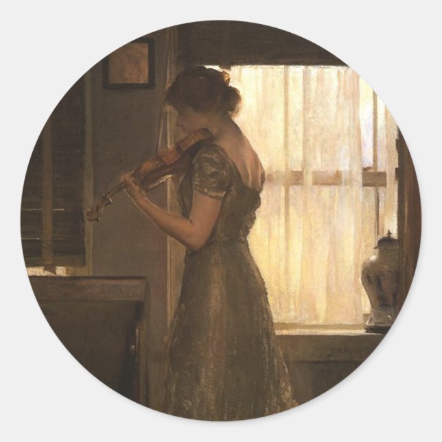 Pegatina Redonda Violinista (Anverso)