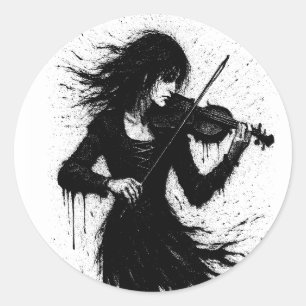Pegatina Redonda Violinista Nacido de la Tinta en la Tormenta de So
