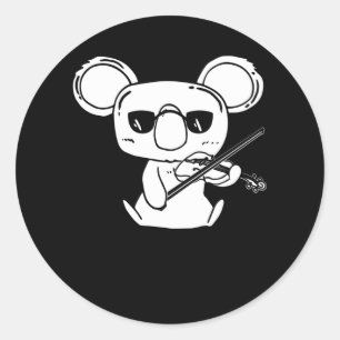 Pegatina Redonda Violinista Violín Koala con violín