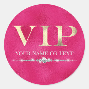 Pegatina Redonda VIP Dorado Glamuroso sobre Rosa Caliente