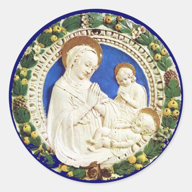 Pegatina Redonda VIRGEN CON NIÑO, Navidades florales (Anverso)