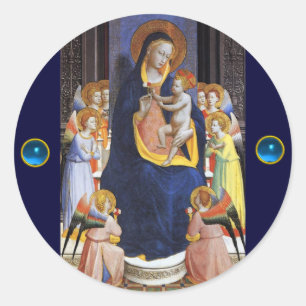Pegatina Redonda VIRGEN CON NIÑO Y SANTOS, Zafiro Azul