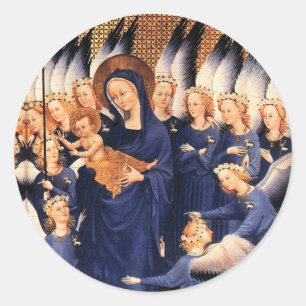 PEGATINA REDONDA VIRGEN CON NIÑOS, ÁNGELES, NAVIDADES DISFRUTAN DEL