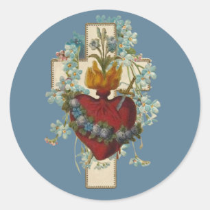 Pegatina Redonda Virgen cruzada María Inmaculado Corazón Clase Reli