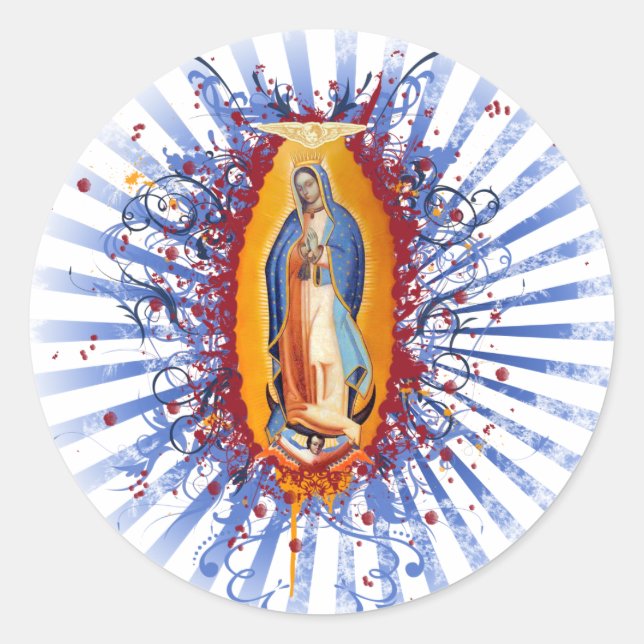 Pegatina Redonda Virgen de Guadalupe (Anverso)
