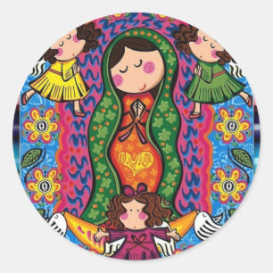 PEGATINA REDONDA VIRGEN DE GUADALUPE CARICATURA 05 PERSONALIZABLE P