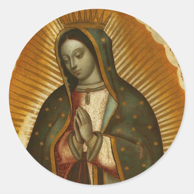 Pegatina Redonda Virgen de Guadalupe Nuestra Señora Madre María (Anverso)