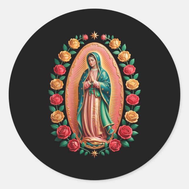 Pegatina Redonda Virgen De Guadalupe Saint Mary Christian Religious (Anverso)