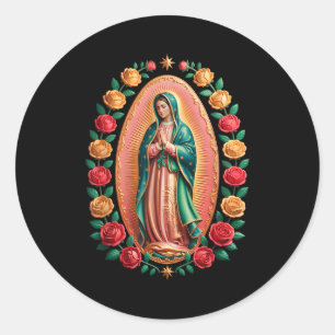 Pegatina Redonda Virgen De Guadalupe Santa María Cristiana Religios