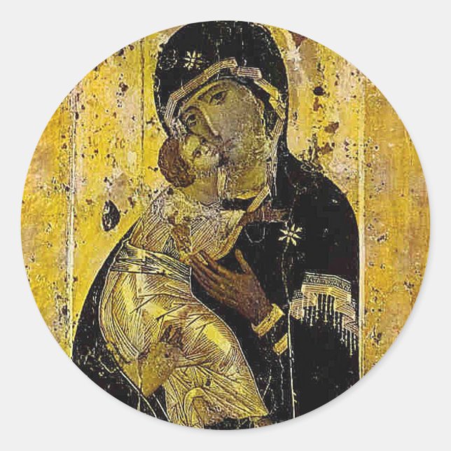 Pegatina Redonda Virgen de Kiev Icono ucraniano Madonna (Anverso)