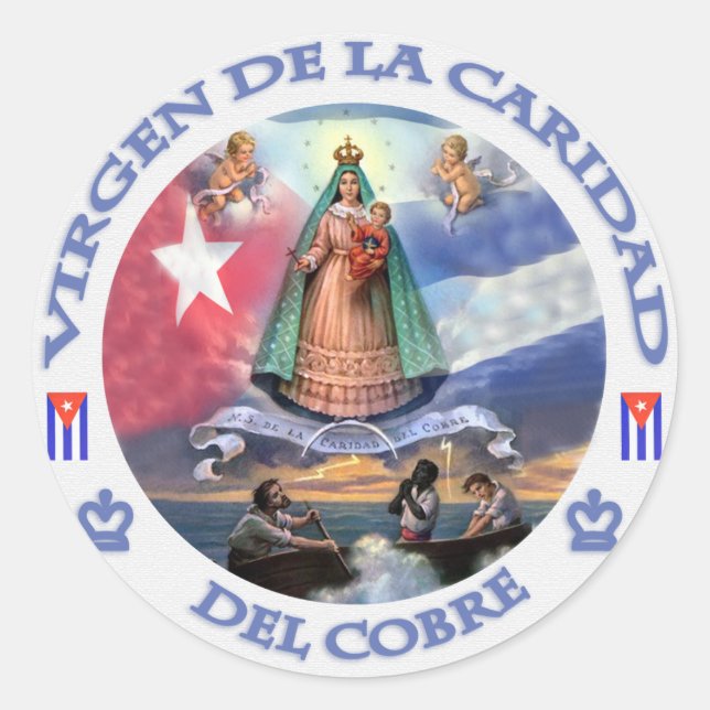 PEGATINA REDONDA VIRGEN DE LA CARIDAD DEL COBRE CUBANO PATRIOTA SAI (Anverso)