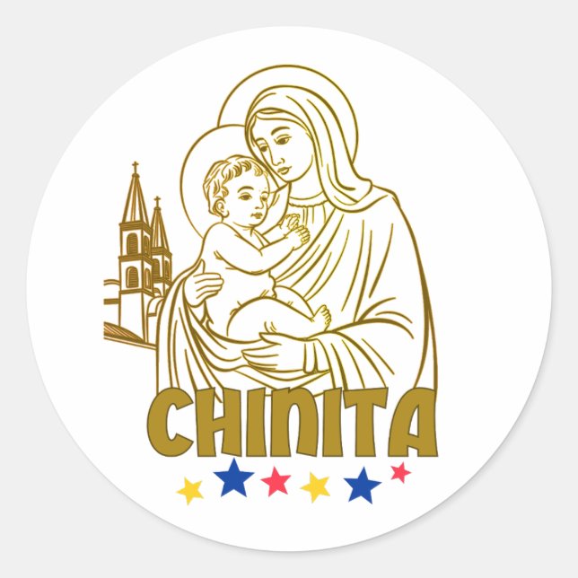 Pegatina Redonda Virgen de la Chinita - Maracaibo Icónico, Venezuel (Anverso)