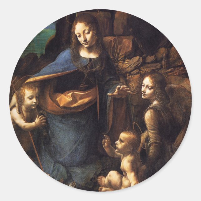 Pegatina Redonda Virgen de las Rocas (Anverso)