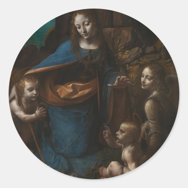 Pegatina Redonda virgen de las rocas (Anverso)
