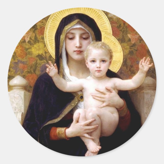 Pegatina Redonda Virgen de los Lilies, William-Adolphe Bouguereau (Anverso)