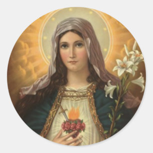 Pegatina Redonda Virgen María a los Lirios