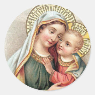 Pegatina Redonda Virgen María bendecido con el bebé Jesús