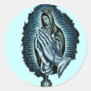 Pegatina Redonda Virgen María bendecido rezo púrpura