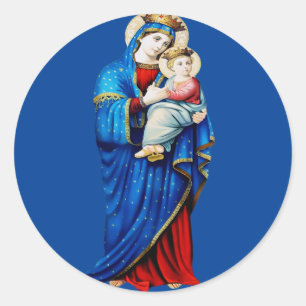 Pegatina Redonda Virgen María con el Niño Jesús
