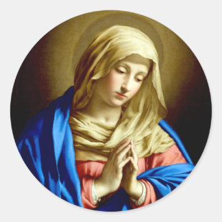 Pegatina Redonda Virgen María en la oración