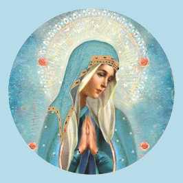 Pegatina Redonda Virgen María En La Oración Hallo Bonito Azul Robo
