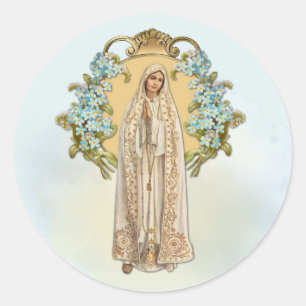 Pegatina Redonda Virgen María Floral Dama Religiosa De Fátima