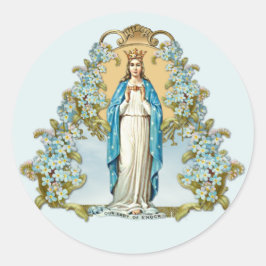 Pegatina Redonda Virgen María Floral Dama Religiosa De Knock