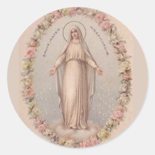 Pegatina Redonda Virgen María Madre de Rosas de Misericordia
