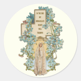 Pegatina Redonda Virgen María Nuestra Señora de Fátima Floral Relig