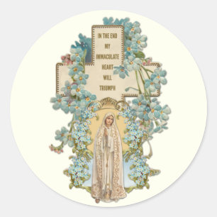 Pegatina Redonda Virgen María Nuestra Señora de Fátima Floral Relig
