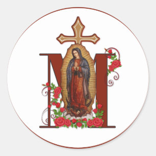Pegatina Redonda Virgen María Religiosa Guadalupe Católica