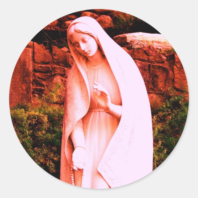 Pegatina Redonda Virgen María Roja Alterada (Anverso)