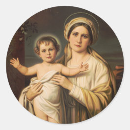 Pegatina Redonda Virgen María sosteniendo al niño Jesús