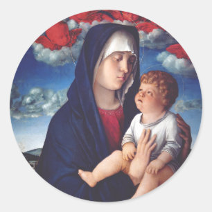 Pegatina Redonda Virgen María y el Niño Arte Religioso Clásico