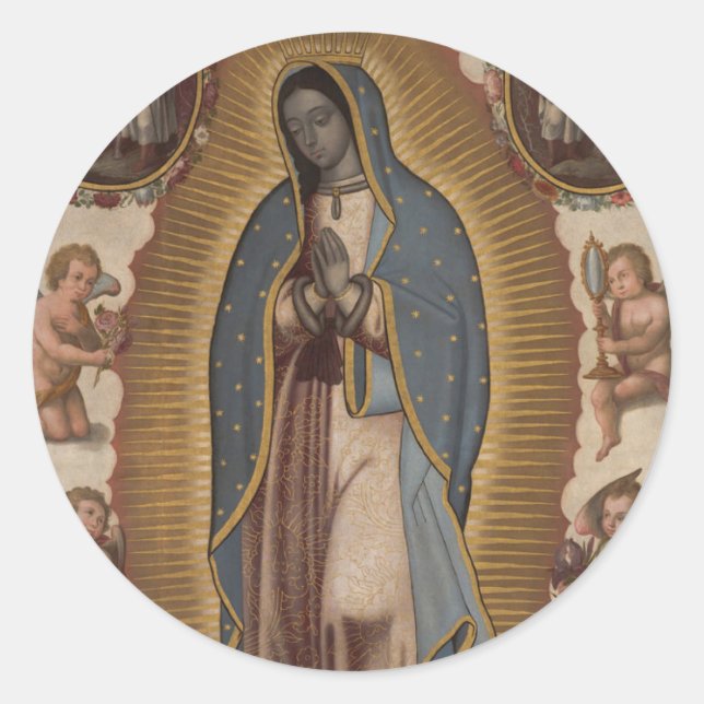 Pegatina Redonda Virgen religiosa española María de Guadalupe (Anverso)