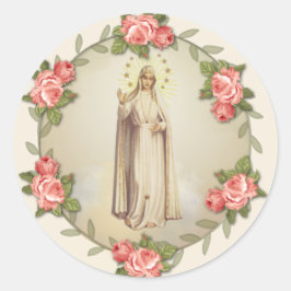 Pegatina Redonda Virgen religiosa María Fátima Rosa