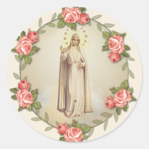 Pegatina Redonda Virgen religiosa María Fátima Rosa
