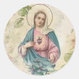 Pegatina Redonda Virgen religiosa María Inmaculada Vintage Corazón
