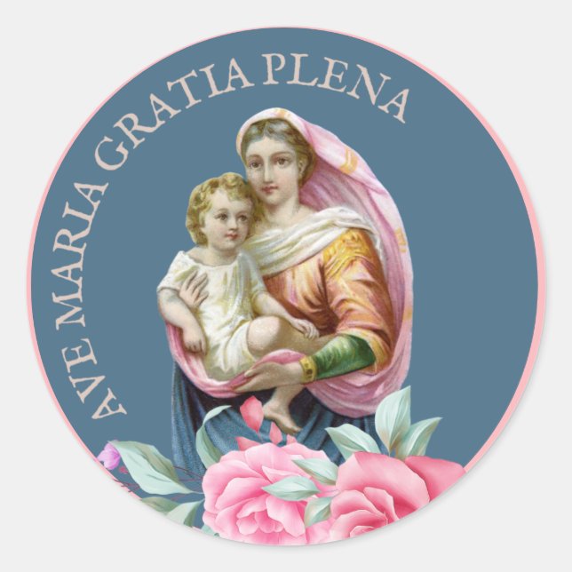 Pegatina Redonda Virgen Religiosa María Jesús Aclamó a María Clásic (Anverso)