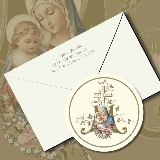 Pegatina Redonda Virgen Religiosa María Jesús Cruz Maria (Subido por el creador)