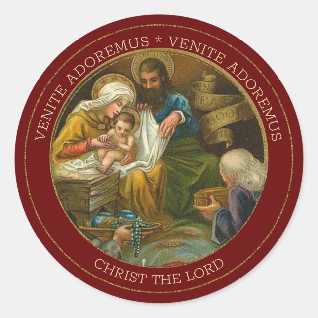 Pegatina Redonda Virgen Religiosa María Jesús José Sabio Hombres (Anverso)